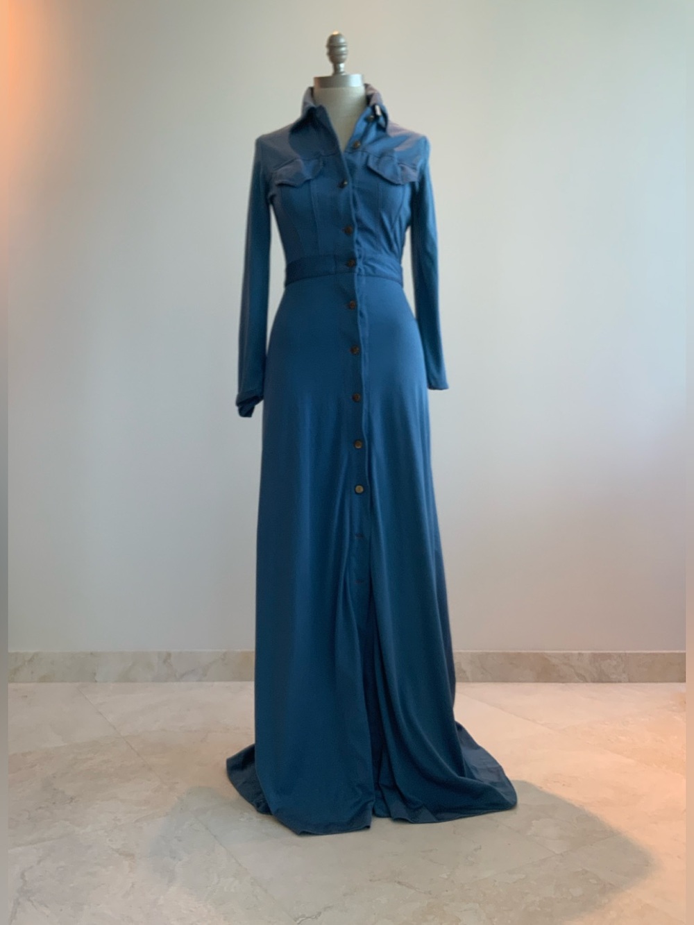 Vintage 70’s Disco Maxi Blue Dress Joy Stevens of California sz small